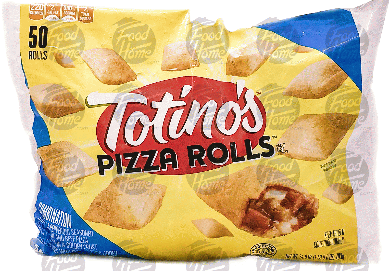 Totino's Pizza Rolls combination, sausage & pepperoni seasoned pork, chicken, and beef pizza rolls, frozen bag, 50 ct. Full-Size Picture